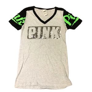 PINK by Victoria Secret T-shirt S/p green grey black with silver sequins